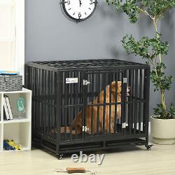 45'' Heavy Duty Dog Pet Crate Kennel Cage Playpen Metal With Tray Castor