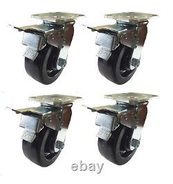 4 Heavy Duty Caster Set 5 6 8 Phenolic Wheels Rigid and Total Lock Brake 5