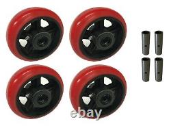 4 Heavy Duty Caster Wheels Set 4 5 6 8 (R) Polyurethane on Cast Iron Wheel