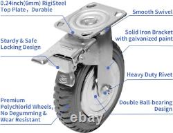 4 Pack Heavy Duty Caster Wheels 8 Inch Anti-Skid Swivel Plate Caster with 360 De