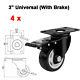 4x Heavy Duty 40-75mm Rubber Swivel Castor Wheels Trolley Furniture Caster Brake