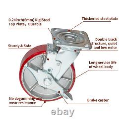 5Inch Caster Wheels Set of 4, Polyurethane Heavy Duty Metal Caster Wheels, Silen