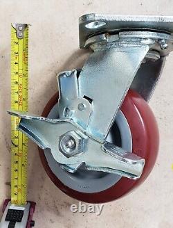 5X 2 Heavy Duty Casters Red-Gray Polyurethane Wheels Lot of Four (4) casters
