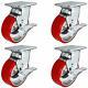 5 X 2 Heavy Duty Swivel Caster Set Of 4 Red Polyurethane On Steel Core With