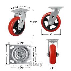 6X 2 Heavy Duty Casters Polyurethane Caster with Capacity up to 1200-4800 LB