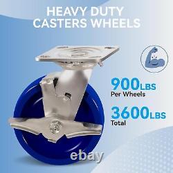 6X 2 Heavy Duty Casters Solid Polyurethane Wheel Capacity up to 900-3600 LB