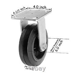 6 4 Pack Plate Caster, Heavy Duty Rubber Mold on Steel Wheel Caster withTop Plate