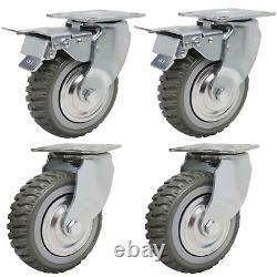 6 Heavy Duty Caster Wheels Set of 4 Load 2200Lbs Premium Rubber No Noise Caster