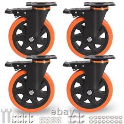 6 Inch Caster Wheels 3000 Lbs Heavy Duty Casters Set of 4 with Brake SALE NEW