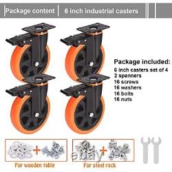 6 Inch Caster Wheels 3000 Lbs Heavy Duty Casters Set of 4 with Brake SALE NEW