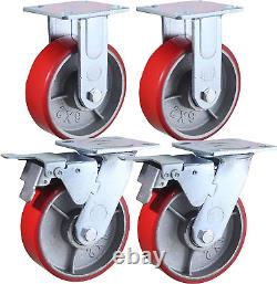 6? X 2? Heavy Duty Metal Casters with Poly Tread Set of 4 Wheels 2 Fixed 2 Swive