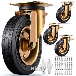 8 Casters Set of 4 Heavy Duty Plate Casters 8 Inch Swivel Industrial Rubber for