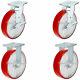 8 X 2 Heavy Duty Caster Set With Red Polyurethane On Steel Wheels, 1,250 Pound