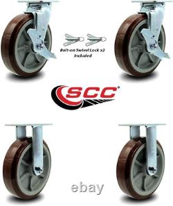 Brand 8 Inch Heavy Duty Swivel Casters Set of 4 Polyurethane Caster Wheels 4,0