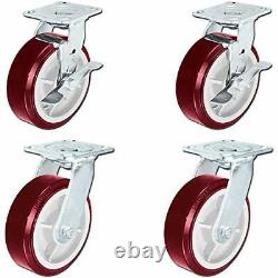 CasterHQ Heavy Duty Polyurethane Swivel Casters with Brake, 6 x 2 Size Pack