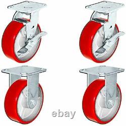 CasterHQ Set of 4 Heavy Duty Casters 5 x 2 Heavy Duty Caster Set with Red Po