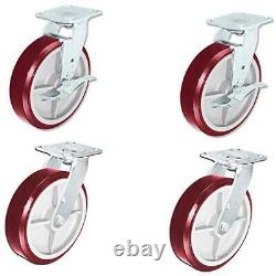 - Heavy Duty Polyurethane Swivel Casters with Brake, 8 x 2 Size (Pack of 4)