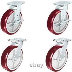 - Heavy Duty Polyurethane Swivel Casters with Brake, 8 x 2 Size (Pack of 4)