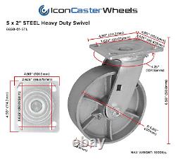 ICONCASTERWHEEL 5 X 2 Steel Heavy Duty Casters, Set of 4 Industrial Casters