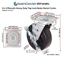 ICON Caster Wheels 6 x 2 PHN Heavy Duty Industrial Casters, Top Plate 4 x