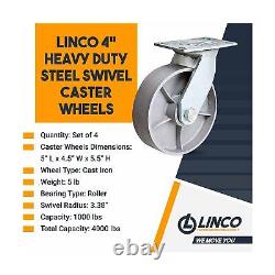 Linco 4 Heavy Duty Steel Swivel Caster Wheels Set of 4 Swivel Casters with
