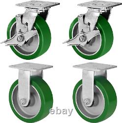 Set Of 4 6X2 Heavy Duty Casters Industrial Casters Polyurethane Aluminum Wheel