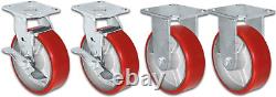 5 X 2 Roulettes pivotantes à frein avec roue en polyuréthane rouge et moyeu en acier, résistantes et robustes