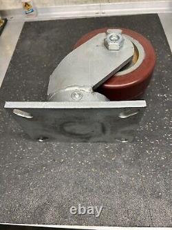 Roulette pivotante à plaque supérieure pivotante en fonte avec roue en polyuréthane rouge extra lourde de 6 pouces